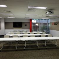 Wide view of the room and seating layout