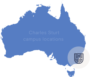 Map of Australia showing Charles Sturt campuses in NSW
